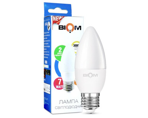 Свiтлодiодна лампа Biom BT-567 C37 7W E27 3000К матова