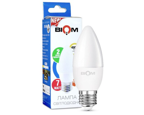 Светодиодная лампа Biom BT-568 C37 7W E27 4500К матовая