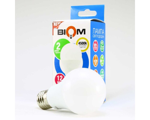 Свiтлодiодна лампа Biom BT-512 A60 12W E27 4500К матова