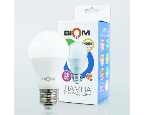 Світлодіодна лампа Biom BT-520 A80 20W E27 4500К матова