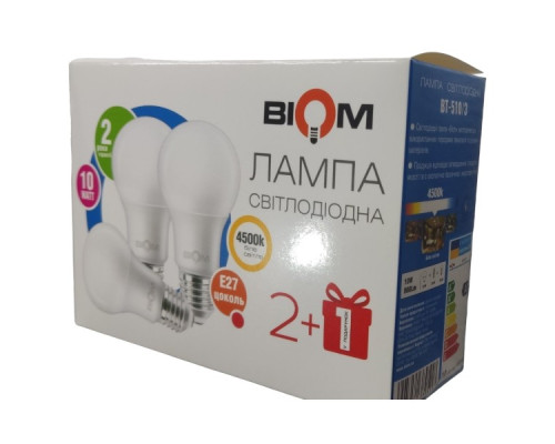 Светодиодная лампа Biom BT-510/3 A60 10W E27 4500К матовая (упаковка 3 шт.)