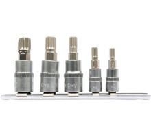 Головки торцеві з насадками YATO: SPLINE M5,M6, квадрат 1/4″,M8,10,12, квадрат 3/8″.Набір 5 шт (YT-04360)