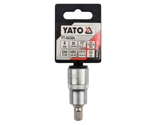Головка торцевая YATO квадрат 1/2 HEX M8, L= 55 мм (YT-04384)