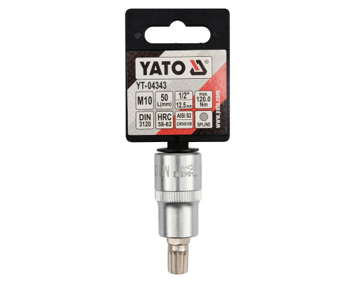 Головка торцевая YATO квадрат 1/2 SPLINE M10, L= 55 мм (YT-04343)