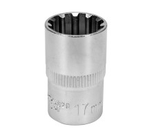 Головка торцева YATO : квадрат 1/2″, SPLINE M17 мм, L= 38 мм. CrV [Блістер] (YT-14829)
