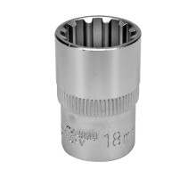 Головка торцева YATO : квадрат 1/2″, SPLINE M18 мм, L= 38 мм. CrV [Блістер] (YT-14830)