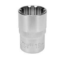 Головка торцева YATO : квадрат 1/2″, SPLINE M19 мм, L= 38 мм. CrV [Блістер] (YT-14831)