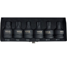 Набір насадок викруткових ударних YATO: TORX/SPLINE T70-100, M16-M18. квадрат 3/4″. Cr-Mo. 6 Од (YT-10653)