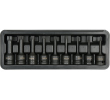Набір насадок викруткових ударних YATO : SPLINE M4-M16. квадрат 1/2″; CrMo, 9 Од + кейс (YT-10691)
