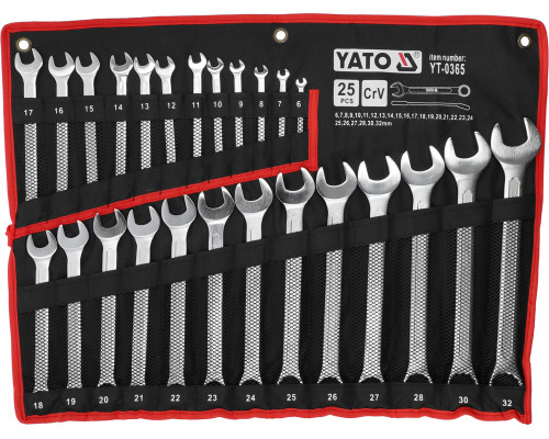 Ключи рожково накидные YATO : М= 6-32 мм, Набор 25 шт. САТИН (YT-0365)
