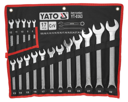 Ключи рожково накидные YATO : М= 8-32 мм, Набор 17 шт. САТИН (YT-0363)