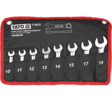 Ключі комбіновані короткі YATO з тріскачкою Cr-V, М10, 11, 12, 13, 14, 15, 17, 19 мм, 8 шт. (YT-49123)