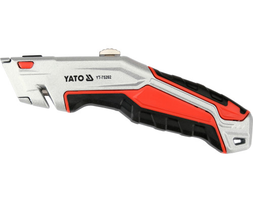 Нож YATO с выдвижным трапециевидным лезвием 61х 19 мм +3 лезвия (YT-75202)