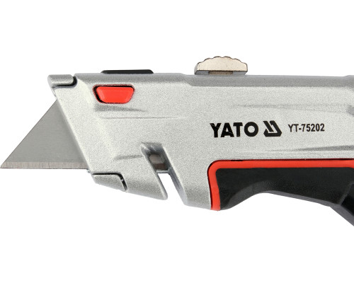 Нож YATO с выдвижным трапециевидным лезвием 61х 19 мм +3 лезвия (YT-75202)