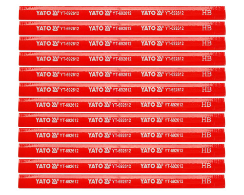 Карандаши столярные YATO: с твердостью HB, L= 175х 5х 2 мм. 12 шт (YT-692612)
