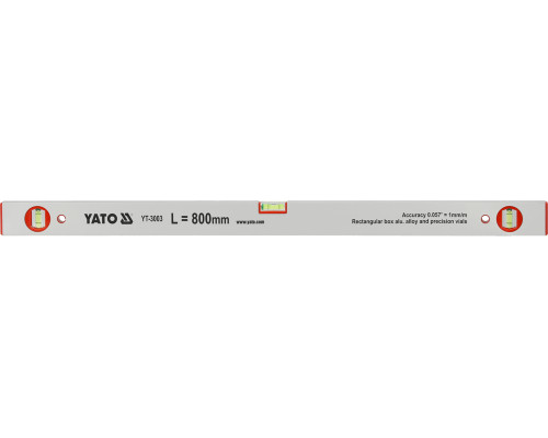 Уровень алюминиевый YATO : L= 80 см. 3 капсулы (YT-3003)