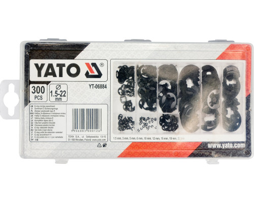 Стопорные полукольца типа Е YATO разных размеров наб. 300 шт (YT-06884)