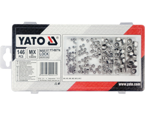 Гайки М4- М10 самозажимные YATO в пластиковой коробке; наб. 146 шт. (YT-06774)