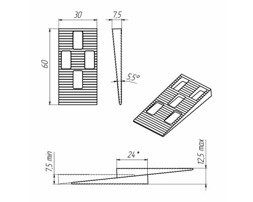 Клин монтажний 60x30x7.5 (20 шт./пач) NEW (357001)